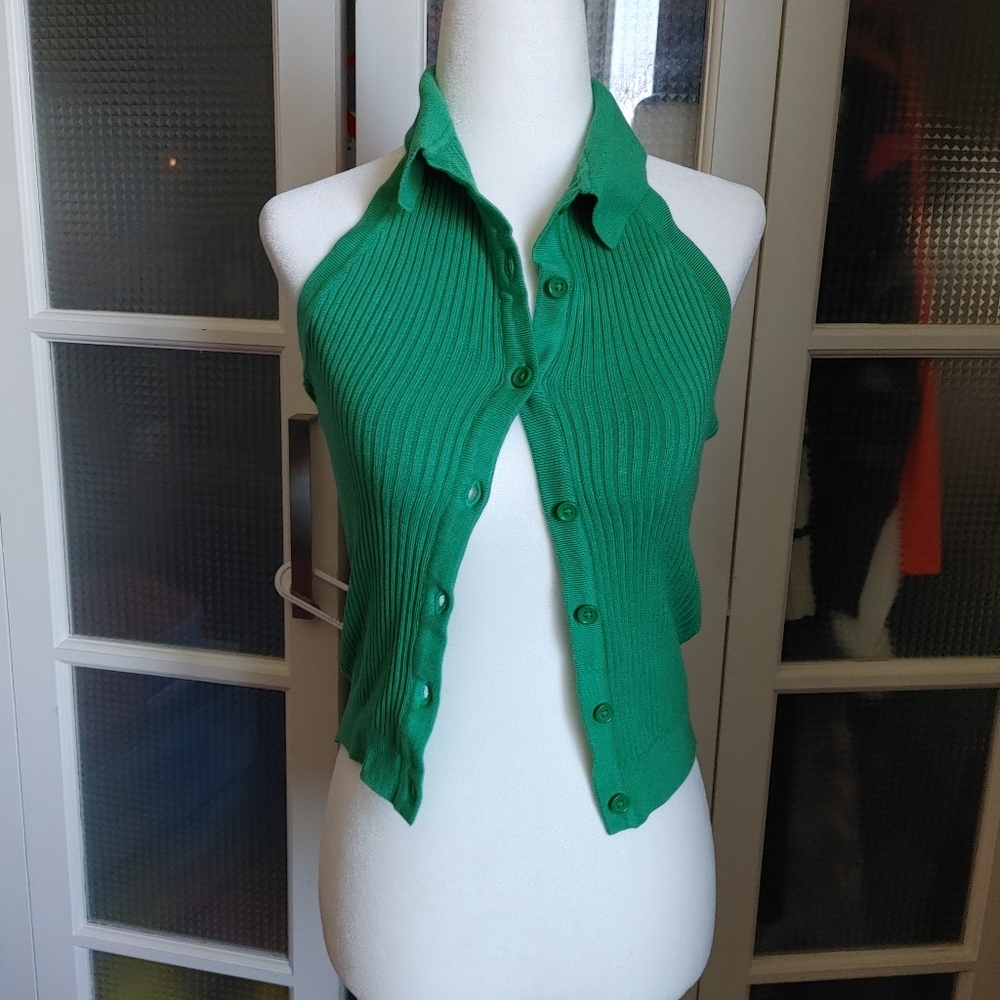 NWT Guess Green Ribbed Halter Button-Up Tank Top
